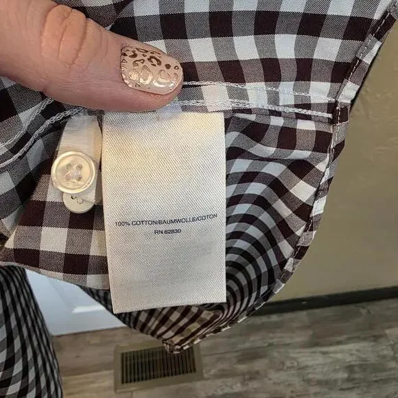 Lands' End Women's 22W Brown and White Gingham Cotton Button-Up Shirt - Picture 3 of 8
